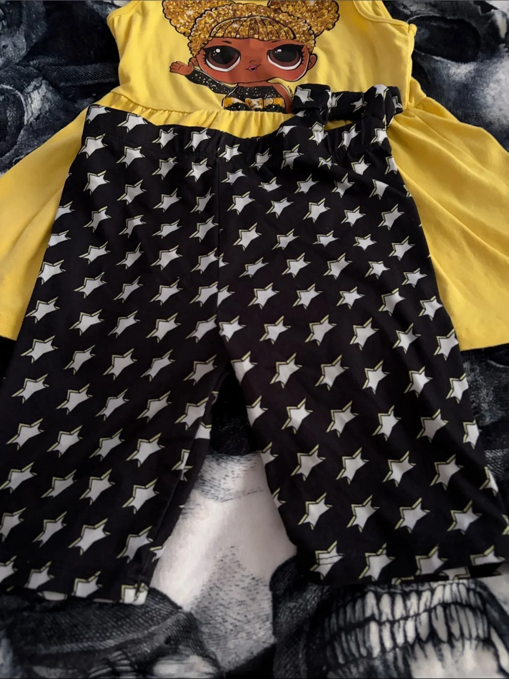 Yellow Doll Graphic Tank Dress & Black Star Shorts Set - Kids